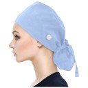 Dámska pracovná čepica nastaviteľná s gombíkom a držiakom copu dĺžka 52 cm polyester modrá pre zdravotníctvo 8