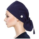 Dámska pracovná čepica nastaviteľná s gombíkom a držiakom copu dĺžka 52 cm polyester modrá pre zdravotníctvo 1