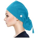 Dámska pracovná čepica nastaviteľná s gombíkom a držiakom copu dĺžka 52 cm polyester modrá pre zdravotníctvo 3