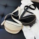 Dámska prešívaná ledvinka s ozdobnými retiazkami a širokým popruhom Kosoštvorcový vzor Kovový zips PU koža a polyester 26 x 9 x 15 cm 5