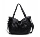 Dámska priestranná kabelka cez rameno z umelej kože Čierna s pletenými uchami Zapínanie na zips Vzorovaná podšívka Neformálny štýl 1