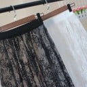 Dámska priesvitná čipková sukňa s kvetinovým vzorom Jemný třásňový lem Pružný pás Voľný naberaný strih Ľahký polyester 7