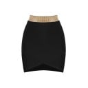 Dámská přiléhavá mini sukně s širokým pasem zdobeným kamínky Překřížené pruhy látky Lem s cípy Nylon umělé hedvábí a spandex 3