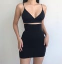 Dámska priliehavá mini sukňa s vysokým pásom Široký pružný pás Pouzdrový strih Čierna farba Polyester a spandex Elastická látka 2