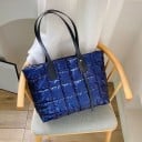 Dámska prošívaná kabelka cez rameno 38 x 16 x 30 cm Veľká lesklá shopper taška so 2 dlhými uchami Priestranný obdĺžnikový tvar 5