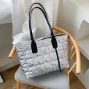 Dámská prošívaná kabelka přes rameno 38 x 16 x 30 cm Velká lesklá shopper taška se dvěma dlouhými uchy Prostorný obdélníkový tvar 3