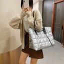 Dámská prošívaná kabelka přes rameno 38 x 16 x 30 cm Velká lesklá shopper taška se dvěma dlouhými uchy Prostorný obdélníkový tvar 9