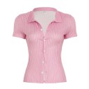 Dámská pruhovaná košile s krátkým rukávem Elegantní crop halenka s knoflíky Stylová upnutá letní košile Ležérní top do pasu 4