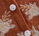 Dámská rezavá halenka s květinovou výšivkou Dlouhé volné rukávy Kulatý výstřih Nabíraný střih Ažurová vsadka Bavlna a polyester 3
