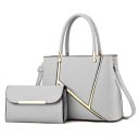 Dámská sada kabelek 2 ks Kabelka do ruky s popruhem 31 x 12 x 23 cm a psaníčko 21 x 4 x 13 cm z umělé kůže se zlatými pruhy 5