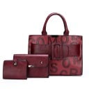 Dámská sada kabelek 3 ks Kabelka do ruky s popruhem 32 x 13 x 23 cm psaníčko a peněženka z umělé kůže Potisk písmen a velká přezka 4