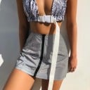 Dámska šedá mini sukňa so zipsom vpredu po celej dĺžke Áčkový strih z polyesteru Krátka sukňa s ozdobným prešívaním a rovným lemom 2
