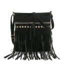Dámská semišová kabelka přes rameno s dlouhými třásněmi Crossbody taška s nastavitelným popruhem Kovové cvočky Kapsy na zip 27 x 29 cm 1