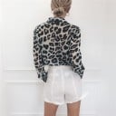 Dámska šifónová košela s leopardím vzorom a dlhým rukávom Reverzibilný golier Zapínanie na gombíky Jemný a pohodlný polyester 6