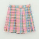 Dámská skládaná kostkovaná sukně s vysokým pasem Krátký áčkový střih s pravidelnými sklady po celém obvodu Pastelový károvaný vzor Polyester 5