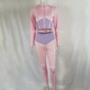 Dámská souprava krátká mikina na zip a přiléhavé kalhoty s vysokým pasem Bílé kontrastní lemování Stojáček Dlouhý rukáv Polyester 11