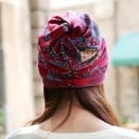 Damska spadła czapka z kwiatowym wzorem Nażarty węzeł z tyłu w stylu turbanu Z bawełny Na wiosnę i jesień Do miasta i na spacery 12
