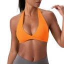 Dámska športová podprsenka za krk s prekriženým predným dielom a hlbokým výstrihom do V s otvorenými chrbtom na jogu pilates aj fitness 7
