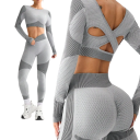 Dámska športová súprava Legíny a crop top s dlhým rukávom Jednofarebná fitness súprava z nylonu a polyesteru 5