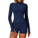 Dámska športová súprava s mikinou na zips a šortkami, jednobarevná, nylon, spandex, pohodlná a štýlová, ideálna pre fitness a voľný čas 4