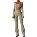 Dámska športová súprava s nohavicami a crop topom s dlhým rukávom, jednofarebná, nylon, spandex, pohodlná a štýlová pre fitness 2