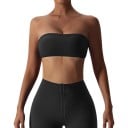 Dámská sportovní podprsenka bez ramínek ve stylu bandeau s rovným horním okrajem a hladkým povrchem bez zapínání na jógu i fitness 2