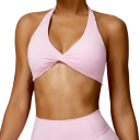 Dámská sportovní podprsenka s halter výstřihem a řasením vpředu nylon spandex pro fitness běh jóga cvičení a trénink 2