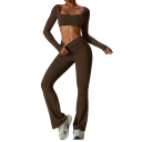 Dámská sportovní souprava s kalhotami a crop topem s dlouhým rukávem, jednobarevná, nylon, spandex, pohodlná a stylová pro fitness 3