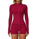 Dámská sportovní souprava s mikinou na zip a kraťasy, jednobarevná, nylon, spandex, pohodlná a stylová, ideální pro fitness a volný čas 2