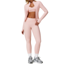 Dámská sportovní souprava s mikinou na zip, legíny a sportovní podprsenkou, jednobarevná, nylon, spandex, pohodlná a stylová pro fitness a volný čas 3