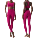 Damska sportowa souprawa z legginsami i sportowym biustonoszem, jednokolorowa, nylon, spandex, wygodna i stylowa do fitnessu 18