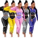 Dámska súprava krátka mikina na zips a priliehavé nohavice s vysokým pásom Biele kontrastné lemovanie Stojáčik Dlhý rukáv Polyester 10