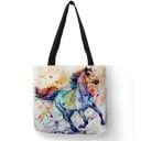 Dámská taška přes rameno s akvarelovým motivem koně Len a polyester Čtvercový tvar 40 x 40 cm Dlouhá černá ucha Výrazný malířský potisk 5