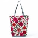 Dámská taška s květinovým potiskem Vyšší tvar s rozšířeným dnem 27 x 37 x 8 cm Dlouhá šedá ucha Polyester Motivy růží a vlčích máků 10