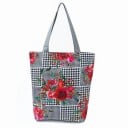 Dámská taška s květinovým potiskem Vyšší tvar s rozšířeným dnem 27 x 37 x 8 cm Dlouhá šedá ucha Polyester Motivy růží a vlčích máků 18