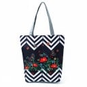 Dámská taška s květinovým potiskem Vyšší tvar s rozšířeným dnem 27 x 37 x 8 cm Dlouhá šedá ucha Polyester Motivy růží a vlčích máků 20