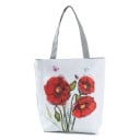 Dámska taška s kvetinovým potlačom Vyšší tvar s rozšíreným dnom 27 x 37 x 8 cm Dlhé šedé uši Polyester Motívy ruží a vlčích makov 4