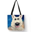 Dámska taška s potlačou maľovaného psieho portrétu Ľanový polyester Štvorcový tvar 40 x 40 cm Čierne uši o dĺžke 30 cm Výrazná kresba 7