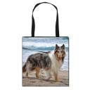 Dámska taška s potlačou psa cez celú prednú stranu Štvorcová nákupná taška s čiernymi uchami Polyester Rozmer 34,5 x 34,5 cm 12