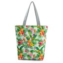 Damska torba płócienna z nadrukiem ananasów i tropikalnych liści Przestronny shopper z dwoma szarymi uchwytami 27 x 38 x 11 cm Płótno i poliester 1
