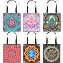 Damska torba zakupowa z kolorowym nadrukiem mandali i ornamentów Torba z poliestru z dwoma czarnymi uchwytami Wymiary 34,5 x 33,5 cm 22