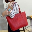 Damska torebka na ramię 35 x 30 x 12 cm Prostorna torba shopper z wzorem krokodyla Długie ucha Wewnętrzna kieszeń na zamek 2