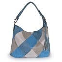 Dámská velká kabelka přes rameno s patchworkovým vzorem Kosočtverečné díly Ozdobné střapce Umělá kůže a polyester 38 x 30 x 13 cm 3