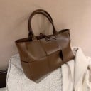 Dámská velká kabelka shopper z umělé kůže Pletený vzor ze širokých pásů Dvě dlouhá ucha Ozdobná mašle Prostorná 49 x 26 x 14 cm 3