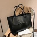 Dámská velká kabelka shopper z umělé kůže Pletený vzor ze širokých pásů Dvě dlouhá ucha Ozdobná mašle Prostorná 49 x 26 x 14 cm 7