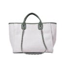 Dámska veľká plátená kabelka cez rameno 31 x 24 x 16 cm Dve krátke uši Reťazové popruhy prepletené pásikom Plátno a polyester 2