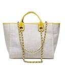 Dámská velká plátěná kabelka přes rameno 31 x 24 x 16 cm Dvě krátká ucha Řetízkové popruhy propletené páskem Plátno a polyester 7