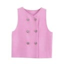 Dámska vesta s dvojradovým zapínaním na gombíky bez rukávov polyester ružová krátky strih pre každodenné nosenie a vrstvenie 1