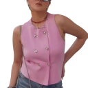 Dámská vesta s dvojřadým zapínáním na knoflíky bez rukávů polyester růžová krátký střih pro každodenní nošení a vrstvení 3