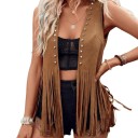 Dámská vesta s třásněmi a kovovými cvočky bez zapínání polyester elastan bez rukávů pro volnočasové nošení a stylové vrstvení 1